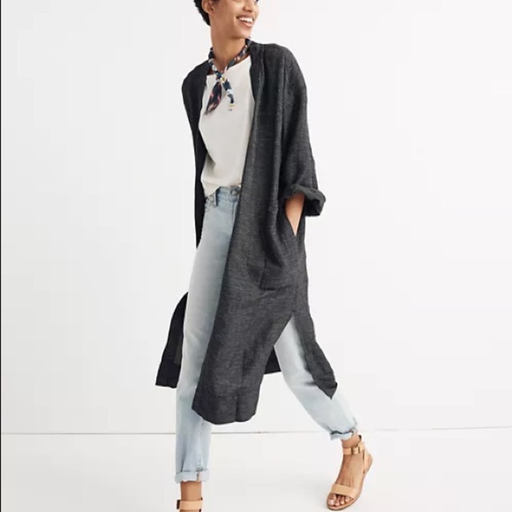 Madewell Long Robe Jacket in Grid Pattern